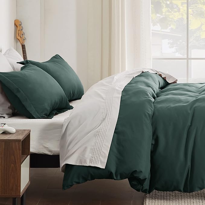 Bedsure Duvet Cover Full Size - Soft Double Brushed Bedding Set for Kids & Adults, Zipper Closure, 3 Pieces, Includes 1 Duvet Cover (80"x90") & 2 Pillow Shams, NO Comforter, Forest Green
