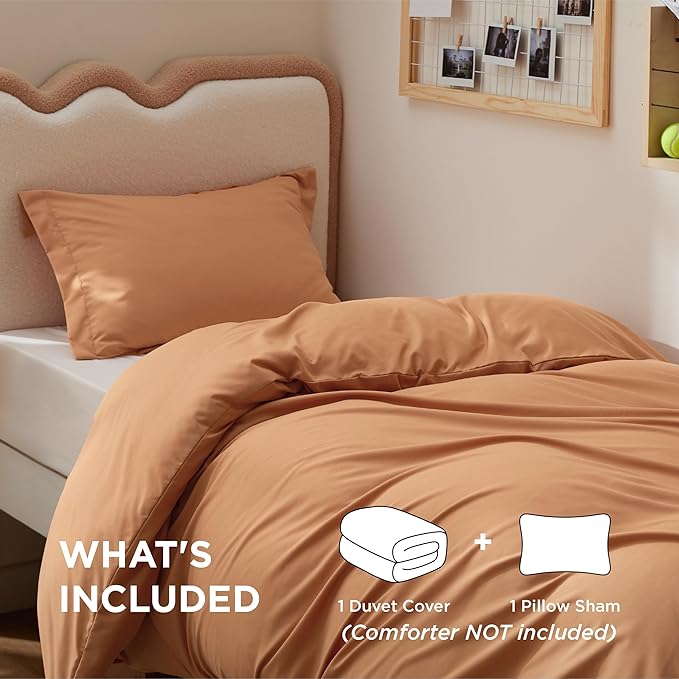 Bedsure Duvet Cover Twin/Twin XL Size - Soft Double Brushed Bedding Set for Kids & Adults, Zipper Closure, 2 Pieces, Includes 1 Duvet Cover (68"x90") & 1 Pillow Sham, NO Comforter, Burnt Orange