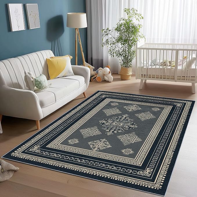Area Rugs for Living Room, 2x3 Washable Rug Grey Soft Low Pile Non-Slip Carpet Stain Resistant Carpets for Bedroom Dining Room Farmhouse Nursery, Classical Patterned Geometric