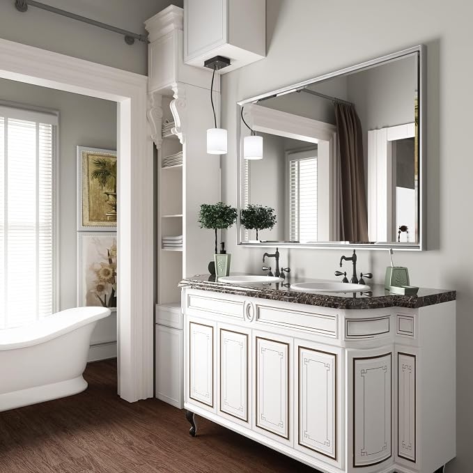 40 x 30 Silver Bathroom Mirror, Large Beveled Silver Bathroom Vanity Mirror, Shatterproof Silver Rectangle Mirror, Silver Metal Framed Mirror for Bathroom Wall, Anti-Rust(Vertical/Horizontal)
