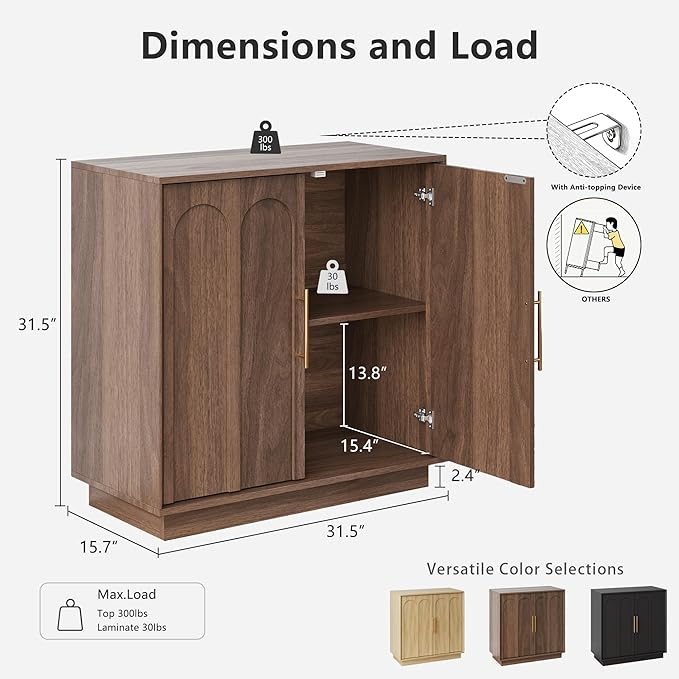 FORTUNETEC Sideboard Buffet Cabinet with Storage Set of 2, Mid Century Modern Accent Cabinet with Arched Doors, Modular Media Console, Credenza for Living Room Kitchen Dining Room Entryway, Walnut