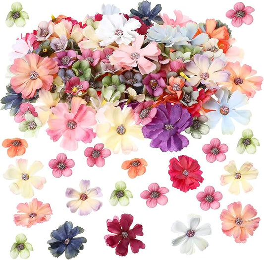 Geosar 120 Pcs Small Flowers for Crafts Mini Faux Flowers Artificial Silk Fabric Floral Arrangement Decor for DIY Wreath Bouquets Wedding Shower Home Decor(Multicolor,Classic Style)