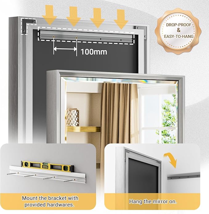 Silver Bathroom Mirror, 22x30 Inch Beveled Rectangle Wall Mounted Mirror, Anti-Rust Silver Metal Framed Vanity Mirror (Vertical/Horizontal)