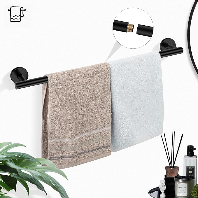 Matte Black Bathroom Hardware Set, Modern 24-Inch Towel Bar Set Wall Mounted, Towel Rack Set Black,Stainless Steel Bathroom Accessories Set Black,5-Pieces