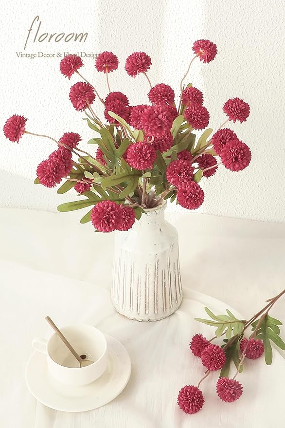 Floroom 5pcs Dark Pink Faux Silk Mums Artificial Flowers, Bulk Fake Small Mini Chrysanthemums with Stems for DIY Fuchsia Wedding Centerpieces Floral Arrangements Vase Fillers Home Decorations