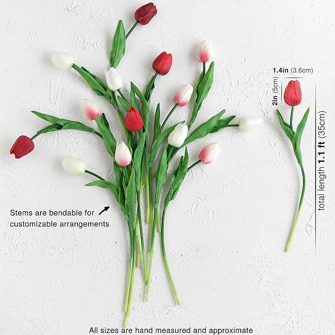 FiveSeasonStuff Real Touch Tulips Artificial Flowers – 15 Stems Faux Tulip Bouquet in Gift Box for Wedding, Home Decor, Party, Floral Arrangements (Charming Lady)