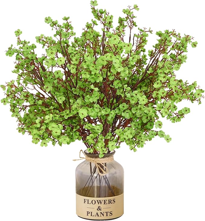 Yastouay 5 Pcs Silk Green Fake Flowers Babys Breath Flowers Artificial Bulk, Spring Fowers Artificial for Decoration for DIY Home Centerpiece Table Decor