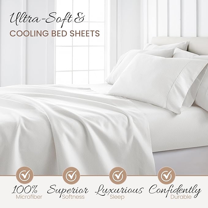 Linen Market Double-Brushed Patterned Microfiber Queen Sheet Set 4 Piece – Oeko-TEX Certified Ultra Soft & Wrinkle-Free - 16" Deep Pocket Sheets - Easy Care Queen Size - Stippled Light Gray