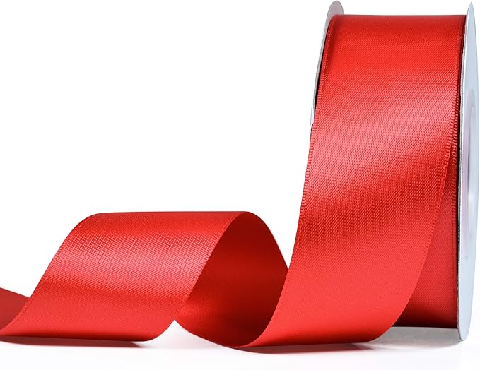 YAMA Double Face Satin Ribbon - 1 1/2 Inch 25 Yards for Gift Wrapping Ribbons Roll, Red