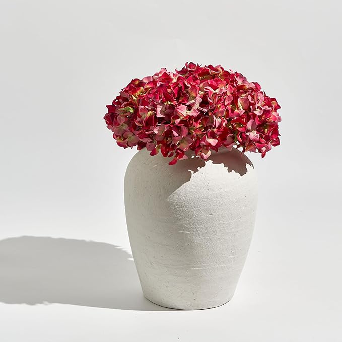 LB2 White Ceramic Large Vase, 11" Tall Zen Style vase, Terra Cotta Pitcher Vase, Distressed Farmhouse Decor, Pottery Decorative Flower for Home Decor (A - White 11.8")