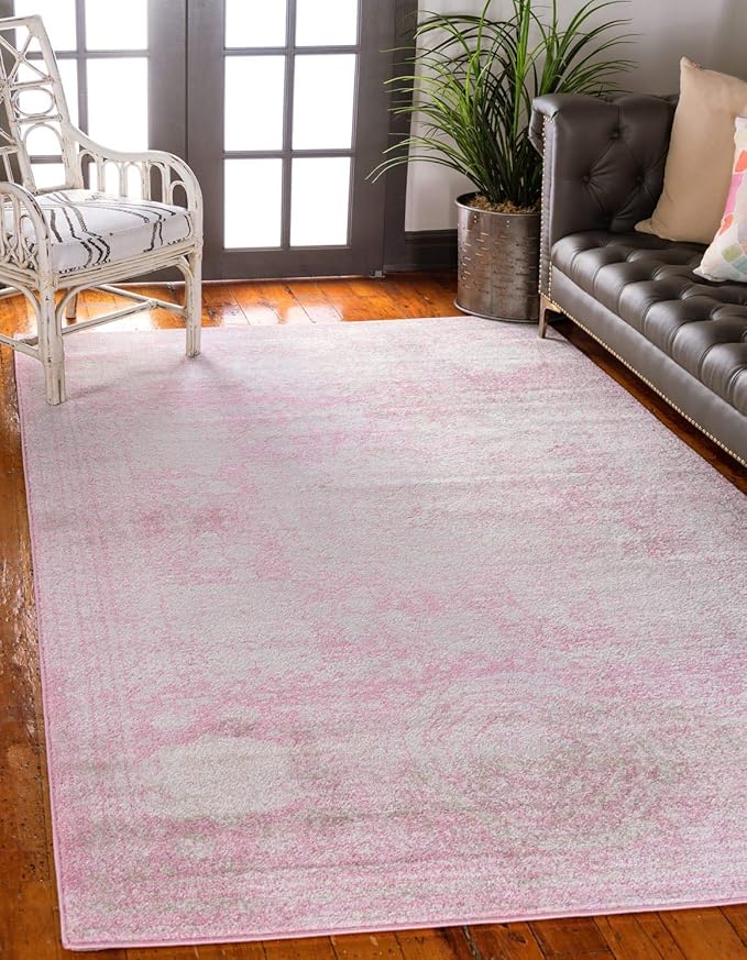 Unique Loom Bromley Collection Area Rug - Wells (7' 1" x 10' Rectangle, Pink/ Ivory)