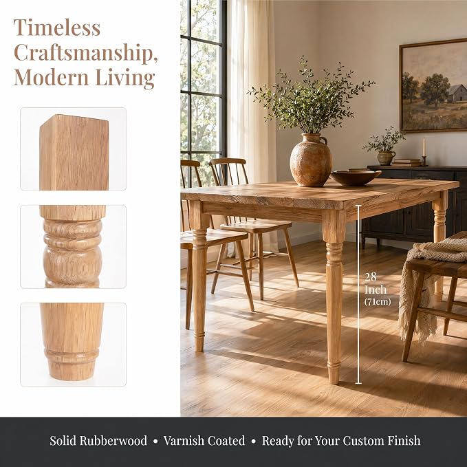 tonchean 28 inch Furniture Legs 4 Pack Turned Farmhouse Table Legs Set DIY Wood Legs Round Farmhouse Legs Replacement Coffee Table Bench Dining Legs Varnish Coated
