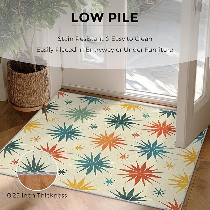 Retro Atomic Rugs for Living Room Decor, 4x5 ft, Mid Century Modern Area Rugs for Bedroom, Soft Non Slip Washable 50s Abstract Geometric Carpet Home Decorations D-g48