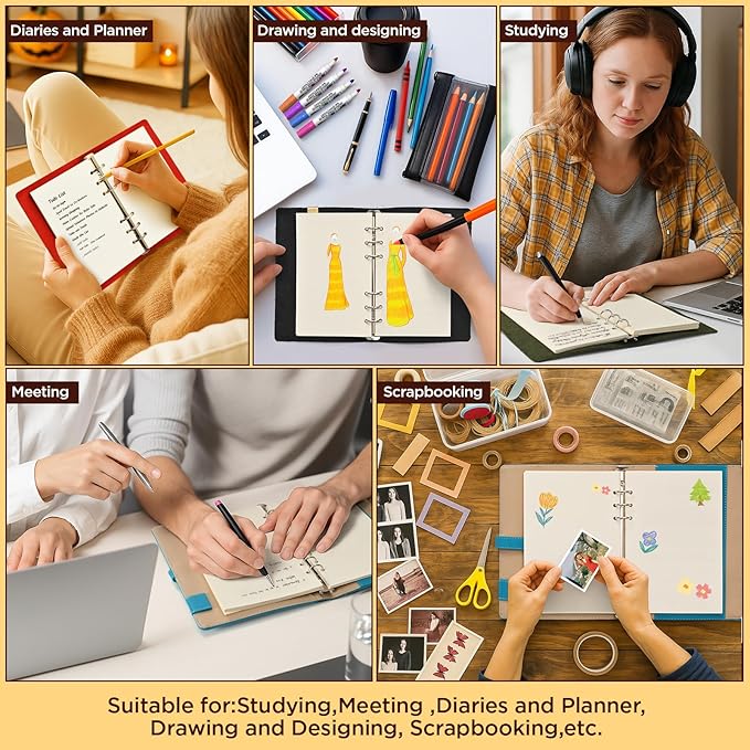 A6 6-Hole Blank Loose-Leaf Paper, Beige – Refill Pages for Standard A6 6-Ring Binder, Journals, Planners – Ideal for Office, Study, Recipes, Travel & Budgeting – Pack of 2 (80 Sheets per Pack)