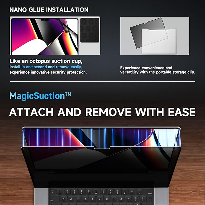 Mamol Privacy Screen for MacBook Pro 13 Inch(2016-2022, M1, M2) & MacBook Air 13" (2018-2021, M1), MagicSuction Removable Vacuum Adsorption Anti Spy