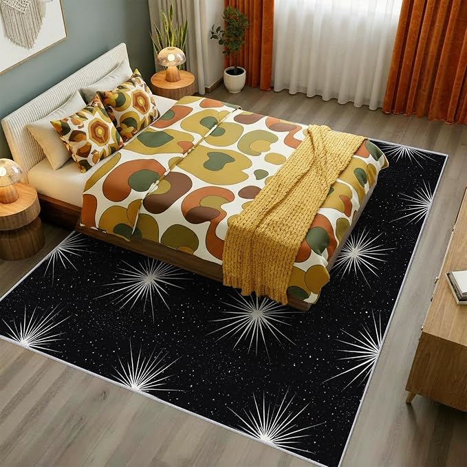 Starburst Rug 6x8 Mid Century Modern Retro Pattern Area Rugs for Living Room, Bedroom, Starburst Home Decor Accessories Indoor Carpet, Non Slip & Machine Washable