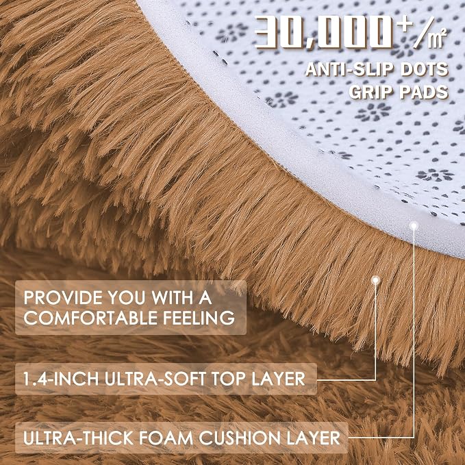 OLANLY 2x4 Machine Washable Runner Rugs for Hallway, Soft Fluffy Shaggy Bedside Rugs for Bedroom, Living Room, Indoor Floor Carpet for Kids Girls and Boys, Nursery Rooms, Home Decor Aesthetic, Khaki