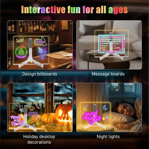 LED Note Board by [Brand Name] - Colorful Light Up Acrylic Message Board | 5.9 x 5.9 Inch Dry Erase Drawing Board for Home, Office & School
