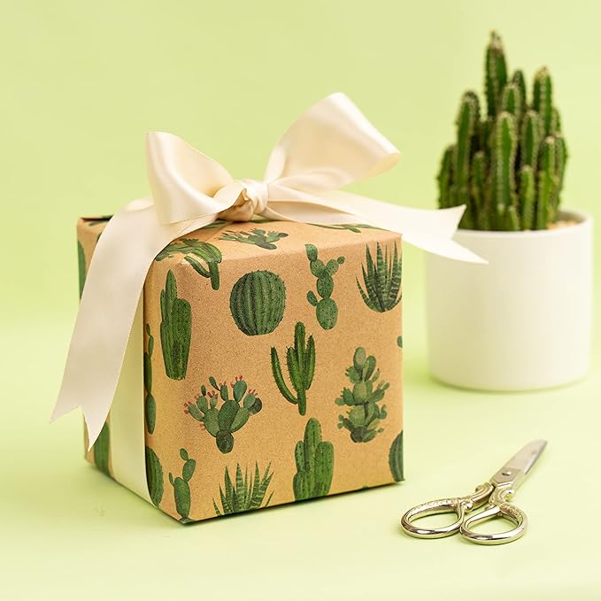 MAYPLUSS Kraft Wrapping Paper Roll - 3 Mini Roll - 17" X 120" Per roll - Fruit/Cactus/Hedgehogs Design (42.3 sq.ft.ttl)