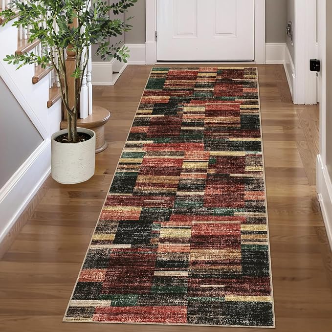 Washable Runner Rug for Hallway 2x6 Runner Non Slip Kitchen Rugs Modern Entryway Rug Farmhouse Soft Bathroom Rugs Stain Resistant Carpet for Laundry Bedroom 2'x6' Red