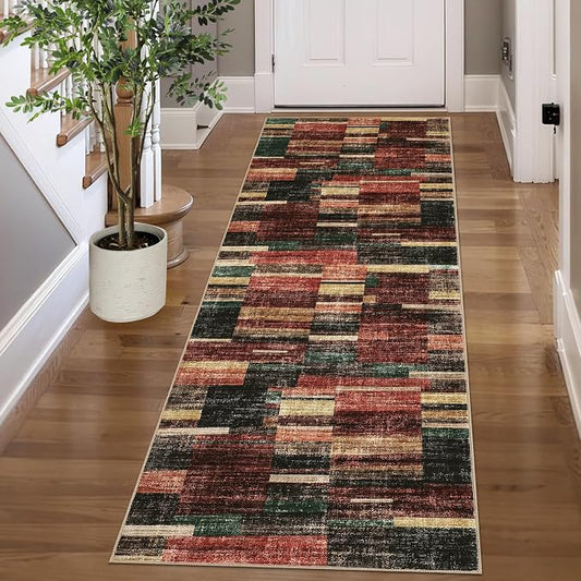 Washable Runner Rug for Hallway 2x6 Runner Non Slip Kitchen Rugs Modern Entryway Rug Farmhouse Soft Bathroom Rugs Stain Resistant Carpet for Laundry Bedroom 2'x6' Red