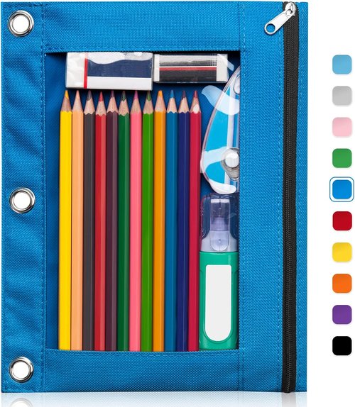 Forvencer Pencil Pouch - Clear Window Pencil Case with Smooth Zipper | Big Capacity for 3 Ring Binder, Azure Blue