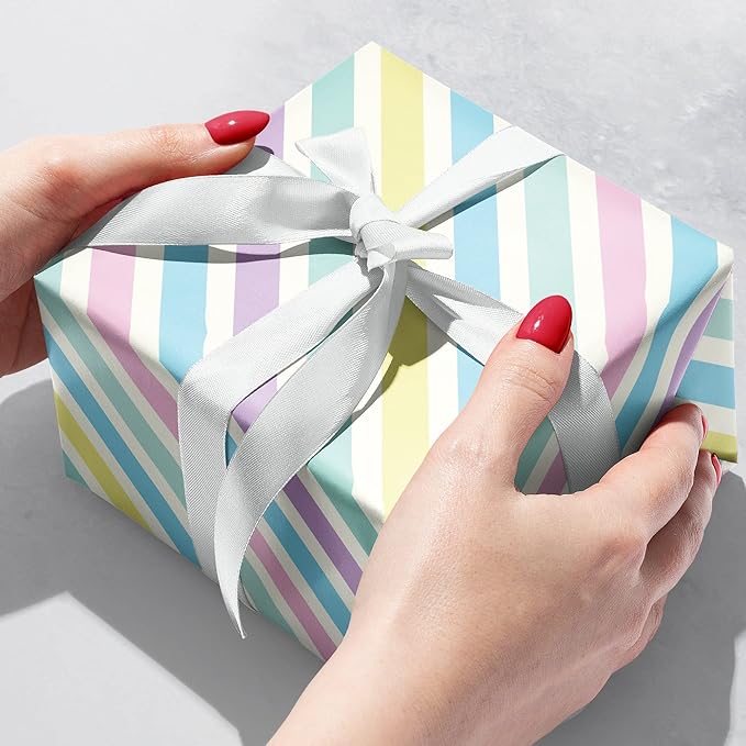 Jillson Roberts Bulk Gift Wrap, Everyday Gift Wrapping Supplies, Pastel Stripe, Full Ream 833 feet x 30 inches