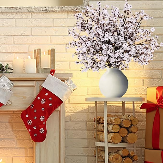 Yastouay White Fake Flowers Real Touch Silk Flowers, 5Pcs Babys Breath Artificial Flowers Bulk, Faux Gypsophila Bouquet Artificial Flowers for Thanksgiving Christmas Decorations Floral Arrangement
