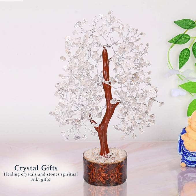 YATHABI Clear Quartz - Crystal Tree - Gemstone - White Money Tree - Chakra Tree - Quartz Crystal - Crystal Bonsai Tree - Tree of Life Decor - Spiritual Item - Crystal Gift - Stone Tree