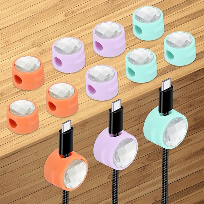 PATIKIL Cable Organizer Holder, 12Pcs Magnetic Spring Desk Cable Management Clips Adhesive Cord Keepers for Office Desktop Wall, Orange/Blue/Purple