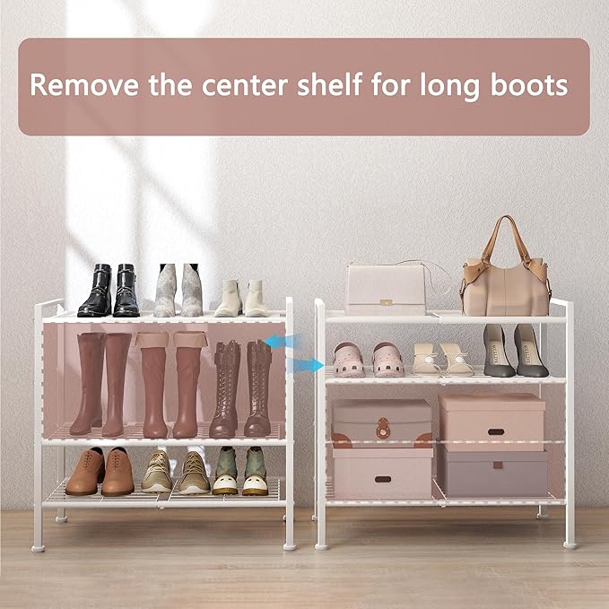DongRong 4-Tier Shoe Rack,Metal White Shoe Storage Organizer Shelf for Closet,Entryway,Hallway,Dorm (White, 4 Tier)