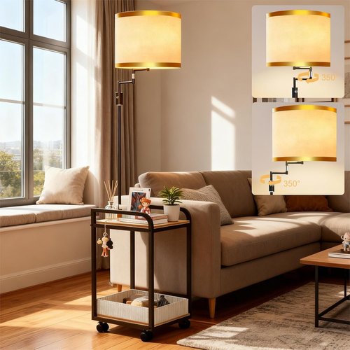 Lightdot 63-Inch Floor Lamp - Modern Adjustable Fabric Shade with Movable Casters | Black, Bulb Included