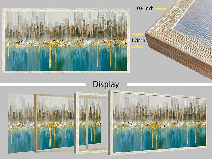 Ardemy Large Framed Wall Art Abstract Canvas Modern Gold Textured Wall Decor Living Room Painting Picture Artwork Bedroom Home Office, 48"x24"