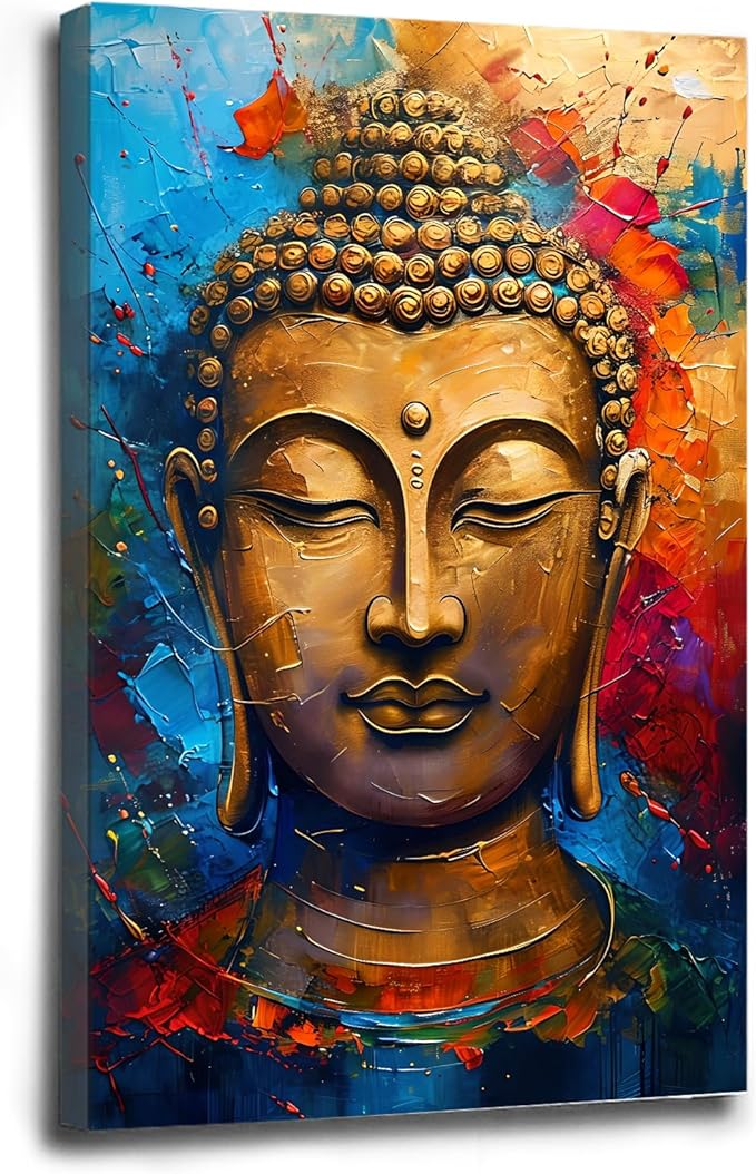Golden Serenity Buddha Vintage Painting Wall Art Spirituality and Modern Art Wall Decor Adds Brilliance to Vibrant Home Decor 20x30in Wood Framed
