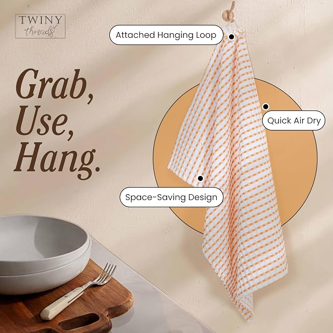 TWINY threads Waffle Dish Towels Set of 4, 16"x26" Kitchen Cloths, 100% Cotton, Soft & Absorbent Waffle Weave Hand Towel for Drying, Wiping, Polishing & Daily Kitchen Tasks, Mustard Yellow, White