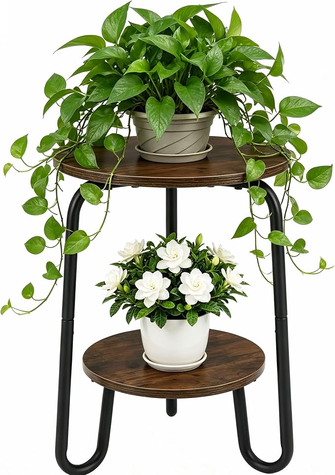 TREEZITEK 2 Tier Plant Table,Plant Stand Indoor Round Flower Pot Stand,17.8 Inch Tall Corner Plant Holder for Living Room, Balcony,Small Side Table for Coffee and The Remote