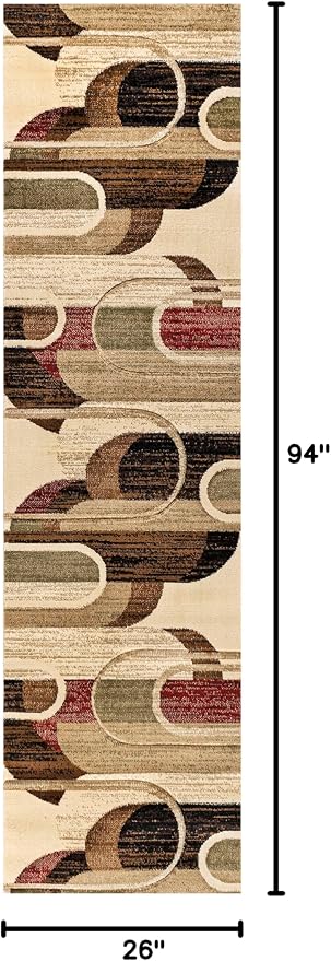 JONATHAN Y Abstract Arches Cream/Brown/Red Runner Rug 2X8 ft, Tamara Retro for Living Room, Bedroom, Kitchen, Office, Easy-Cleaning, High Traffic, Pet-Friendly, Non-Shedding UNQ102A-28