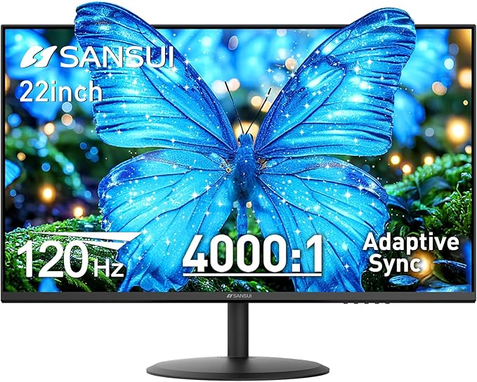 SANSUI 22 Inch 120Hz Monitor, FHD Computer Monitor 4000:1 Contrast Ratio with Adaptive Sync, HDR 100% sRGB, HDMI x 2, VESA Mount, Eye Care for Home/Office (ES-22X3AH, One HDMI Cable Included).