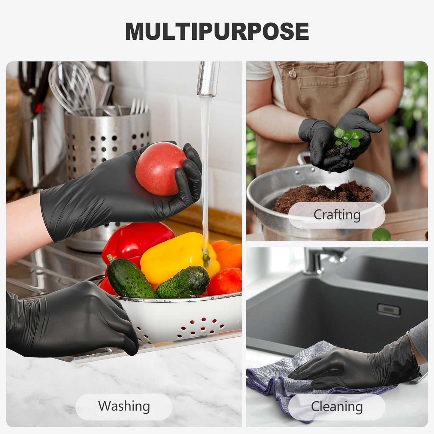 SWIFTLITE Black Vinyl Gloves - Disposable Food Grade, Latex-Free & Powder-Free | Ideal for Cooking & Cleaning