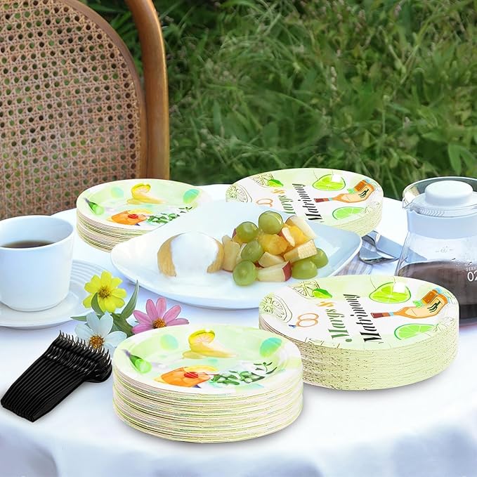 Margs And Matrimony Bachelorette Birthday Party Plates and Napkins Decorations Kit,Matrimony Tableware Supplies for Birthday Margarita Bachelorette Fiesta Favors Party Decor Service 24 Guests
