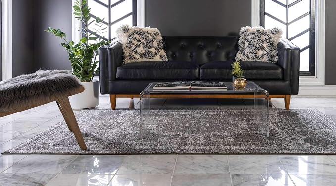 Unique Loom Bromley Collection Area Rug - Wells (2' x 3' 1" Rectangle Dark Gray/Gray)