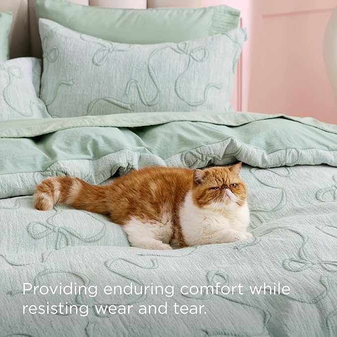 Bedsure Green Duvet Cover King Size with Bowknot Jacquard Design, Soft and Elegant Boho Bedding Set, Luxurious Craftsmanship for a Stylish Bedroom,Includes 1 104"x90" Duvet Cover & 2 Pillow Shams
