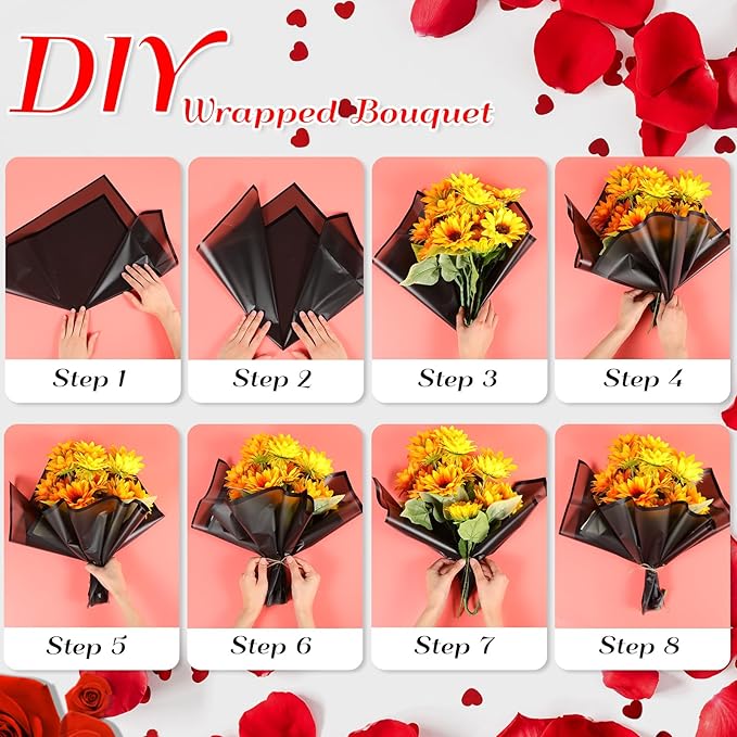 Ctosree 240 Sheets Flower Wrapping Paper, 22.8 x 22.8 Inch Waterproof Florist Floral Korean Flower Bouquet Wrapping Paper for Wedding Birthday DIY Gift Packaging Bouquet(Black)