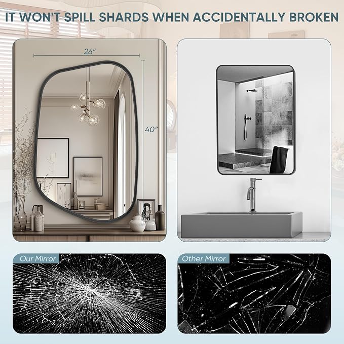 Irregular Wall Mirror 26"x40" Bathroom Mirrors Asymmetrical Artistic Decorative for Living Room Bedroom Bathroom Hallway Entryway,Trapezoid,Black