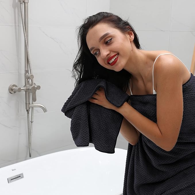 Smuge 2 Piece Hand Towels Set,100% Microfiber - Quick Dry, Thick, Soft, Plush and Highly Absorbent Luxury Hotel & Spa Bath Towel for Bathroom, Pack of 2 (Black)