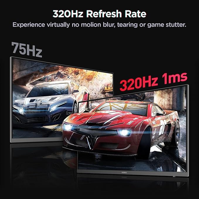 KOORUI Gaming Monitor, 27" Fast IPS Computer Monitor, 320Hz QHD HDR400 Display, PIP/PBP Mode 1ms PC Screen, 98% DCI-P3 Color Gamut, Adaptive Sync, VESA Mountable, HDMI 2.0, DP 1.4, G2721E