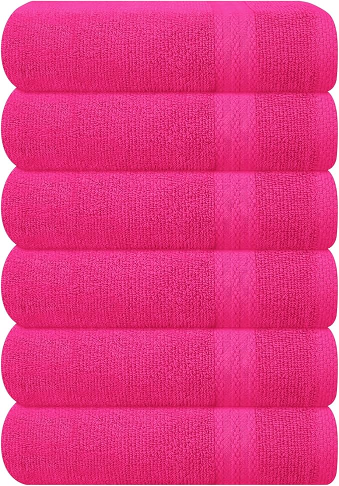 GLAMBURG Ultra Soft 6-Piece Hand Towel Set 16x28-100% Ringspun Cotton - Durable & Highly Absorbent Hand Towels - Ideal for use in Bathroom, Kitchen, Gym, Spa & General Cleaning - Hot Pink