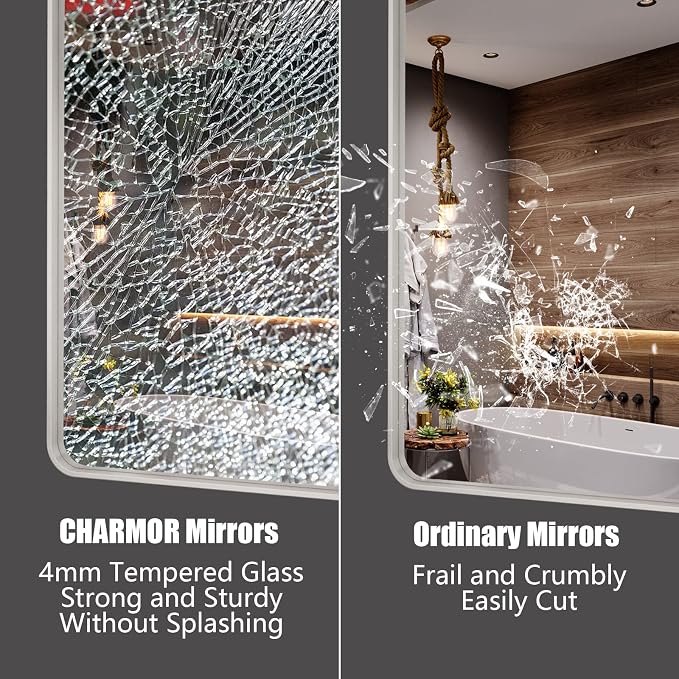 60x28 Silver Bathroom Mirror for Wall, Silver Brushed Framed Bathroom Vanity Mirror, Rectangle Bathroom Nickel Mirror, Anti-Rust, Shatterproof (Horizontal/Vertical)