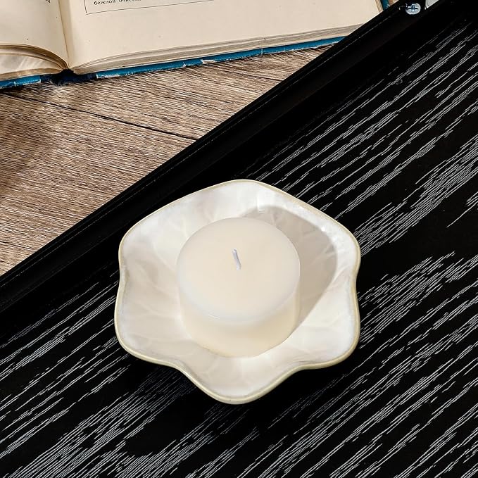 Koythin 2-Piece Ceramic Candle Holder, Aesthetics Candlestick Holders for Tea Lights, Lotus Leaf Shape Candle Stand for Mantle Table, Adorable Vintage Decor for Weddings Dining (Milky White)