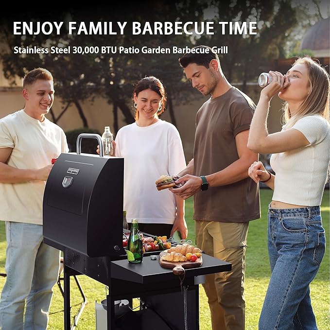 MASTER COOK 3 Burner BBQ Propane Gas Grill, 472 Sq. In. Cooking Area, 30,000 BTU Stainless Steel Barbecue Grill with Two Foldable Shelves for Outdoor Patio, Backyard